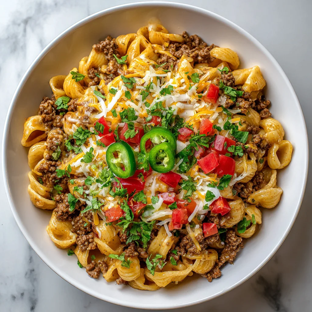 Creamy Cheesy Beef Taco Pasta Skillet – Easy One Pan Dinner Recipe