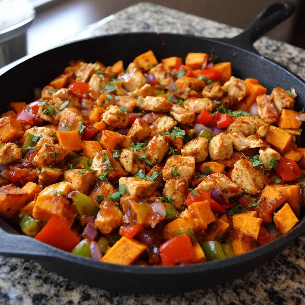 BBQ Chicken Sweet Potato Skillet (Easy One-Pan Healthy Dinner)