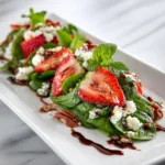 Served strawberry spinach salad with balsamic vinaigrette