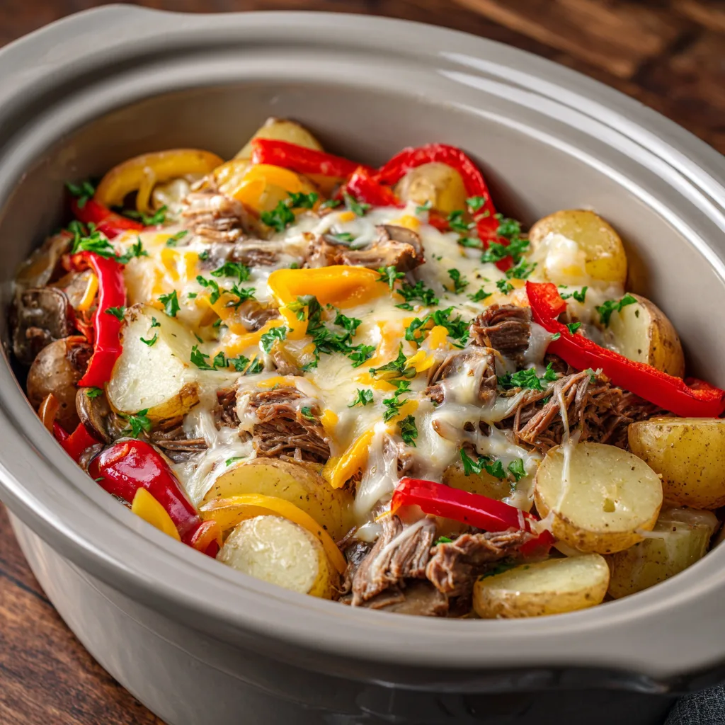 Crockpot Cheesesteak Potato Casserole – Easy Slow Cooker Comfort Food