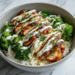 Grilled Chicken Broccoli Bowls with Creamy Garlic Sauce