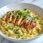Creamy Cajun chicken Alfredo pasta served with Parmesan and fresh parsley.