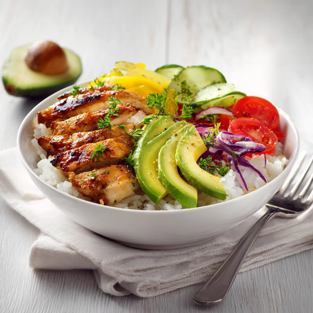 BBQ Chicken Rice Bowl with Avocado – High Protein Easy Meal Prep Idea