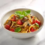 Tomato Basil Pasta with Mushrooms and Garlic Herb Sauce