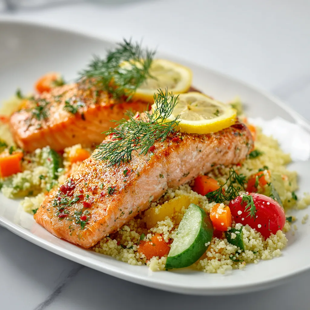 Easy Lemon Dill Salmon Couscous Side - Healthy Dinner Recipe