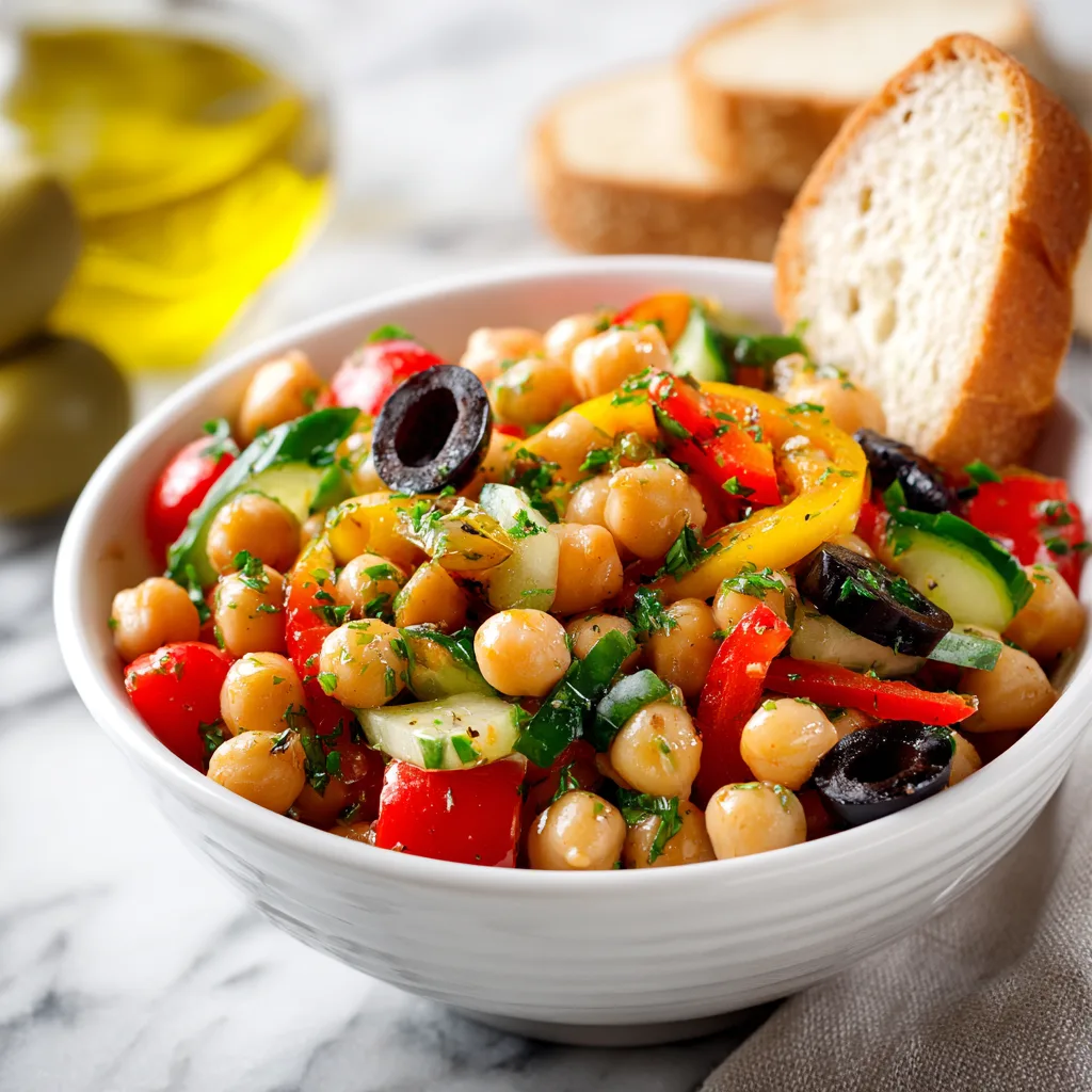 Chickpea Salad with Olive Oil and Lemon Traditional Mediterranean Recipe Fresh Healthy Dish