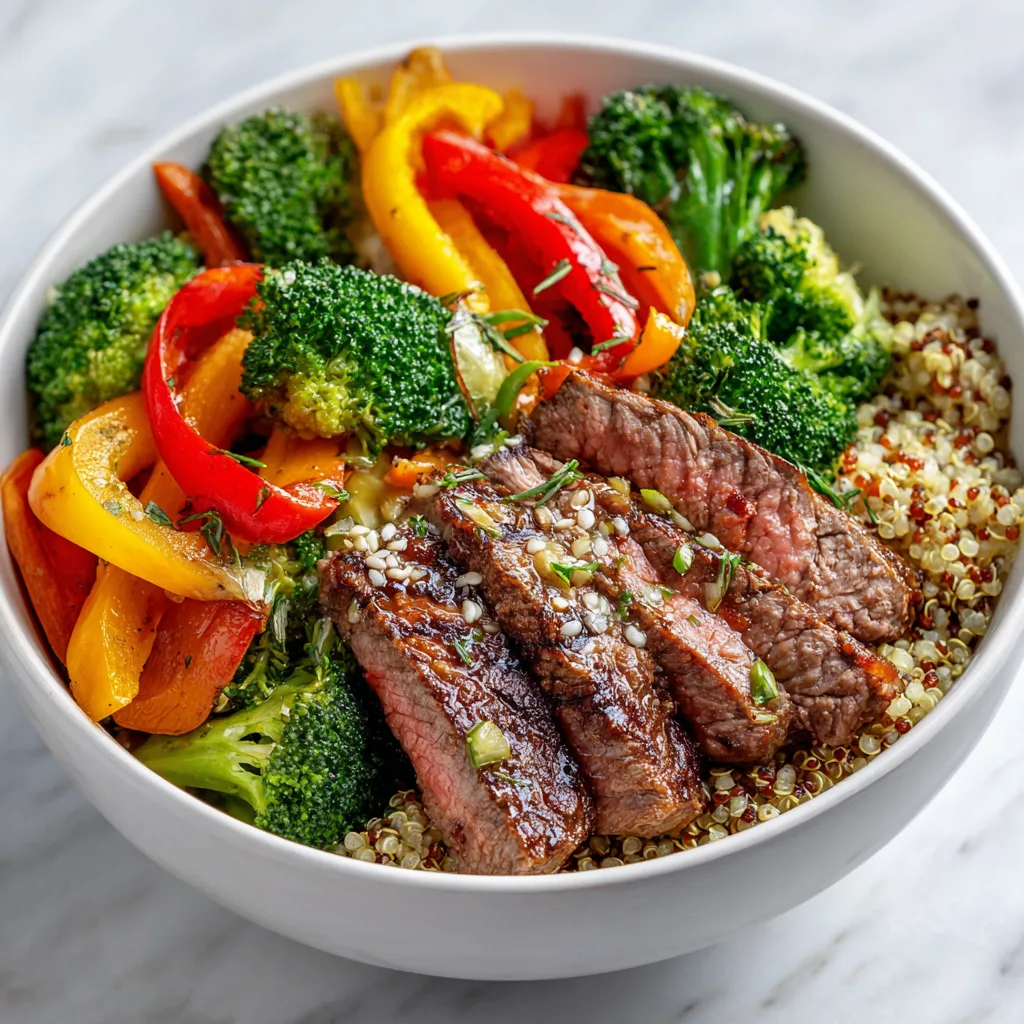 Garlic Butter Steak & Roasted Veggie Bowl - High Protein Meal Prep Recipe