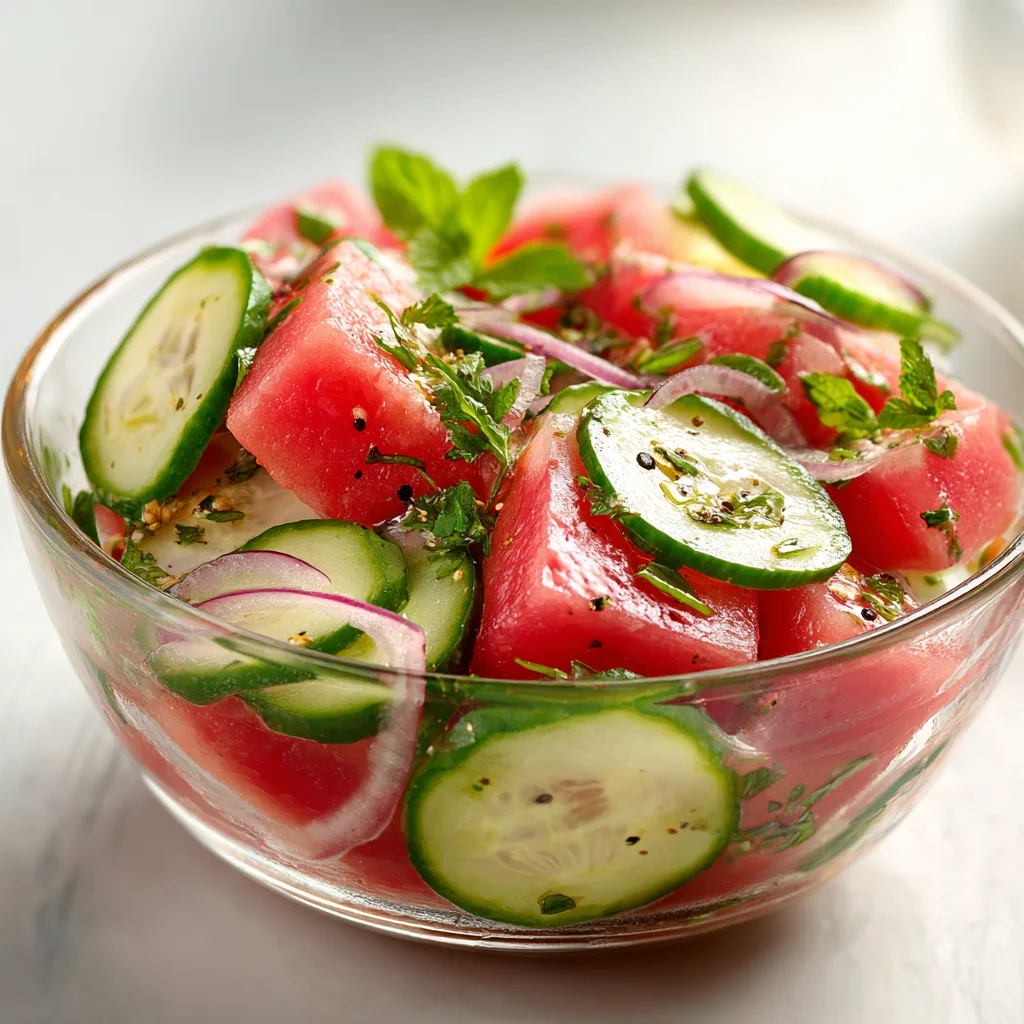 Watermelon Cucumber Salad with Fresh Herbs – Light Refreshing Summer Recipe