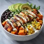 BBQ Chicken Sweet Potato Bowl with Chipotle Sauce - Spicy High Protein Meal