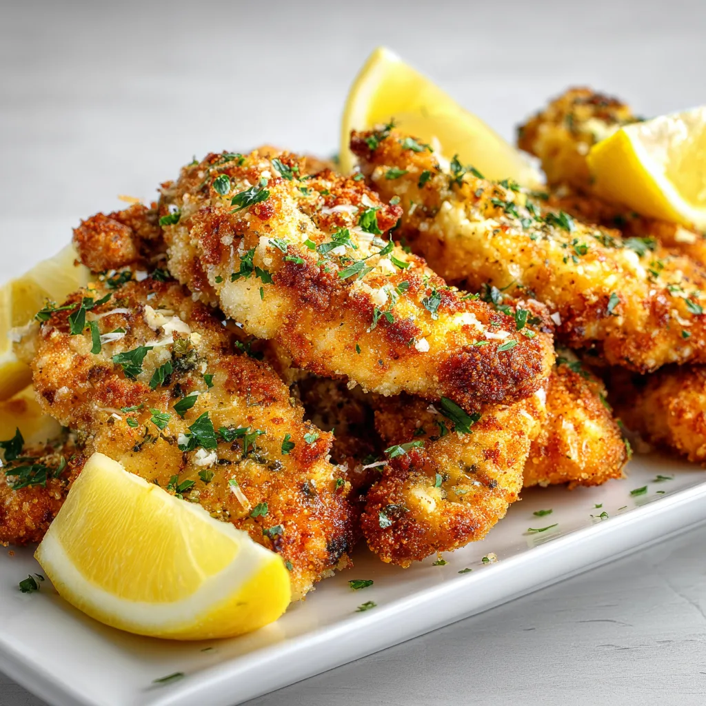 Lemon Garlic Parmesan Chicken Tenders – Crispy Juicy Chicken Strips Easy Dinner Recipe