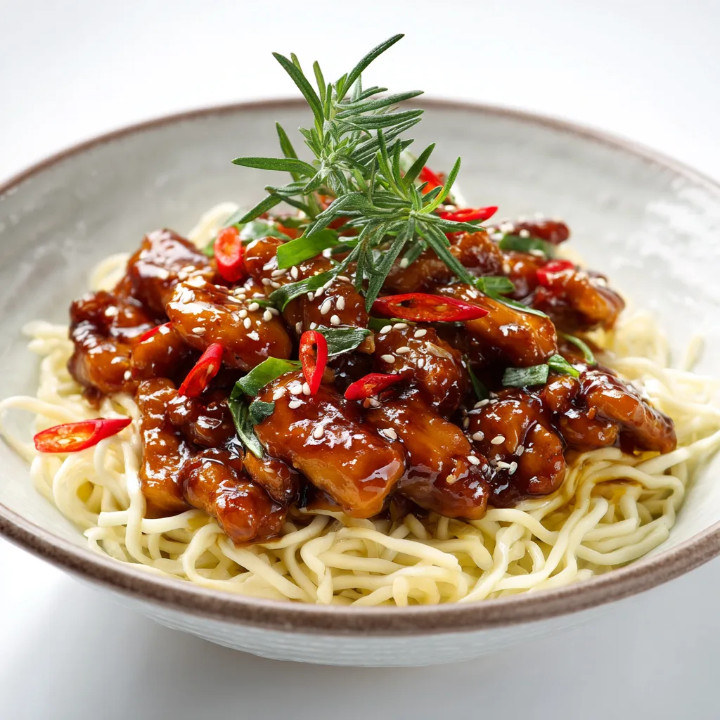 Sticky Honey Garlic Chicken with Noodles