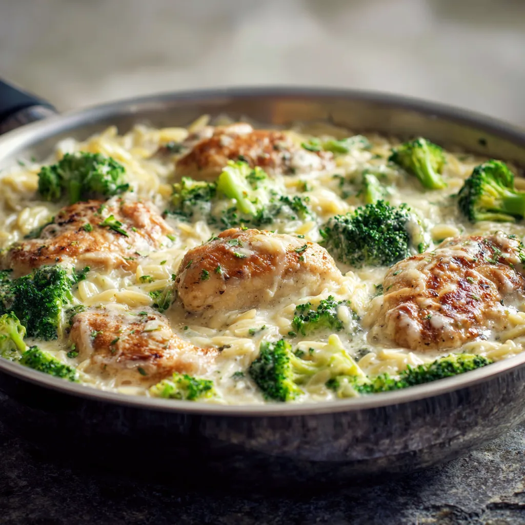 Creamy Cheesy Chicken Broccoli Orzo Recipe – Easy One Pot Dinner Idea