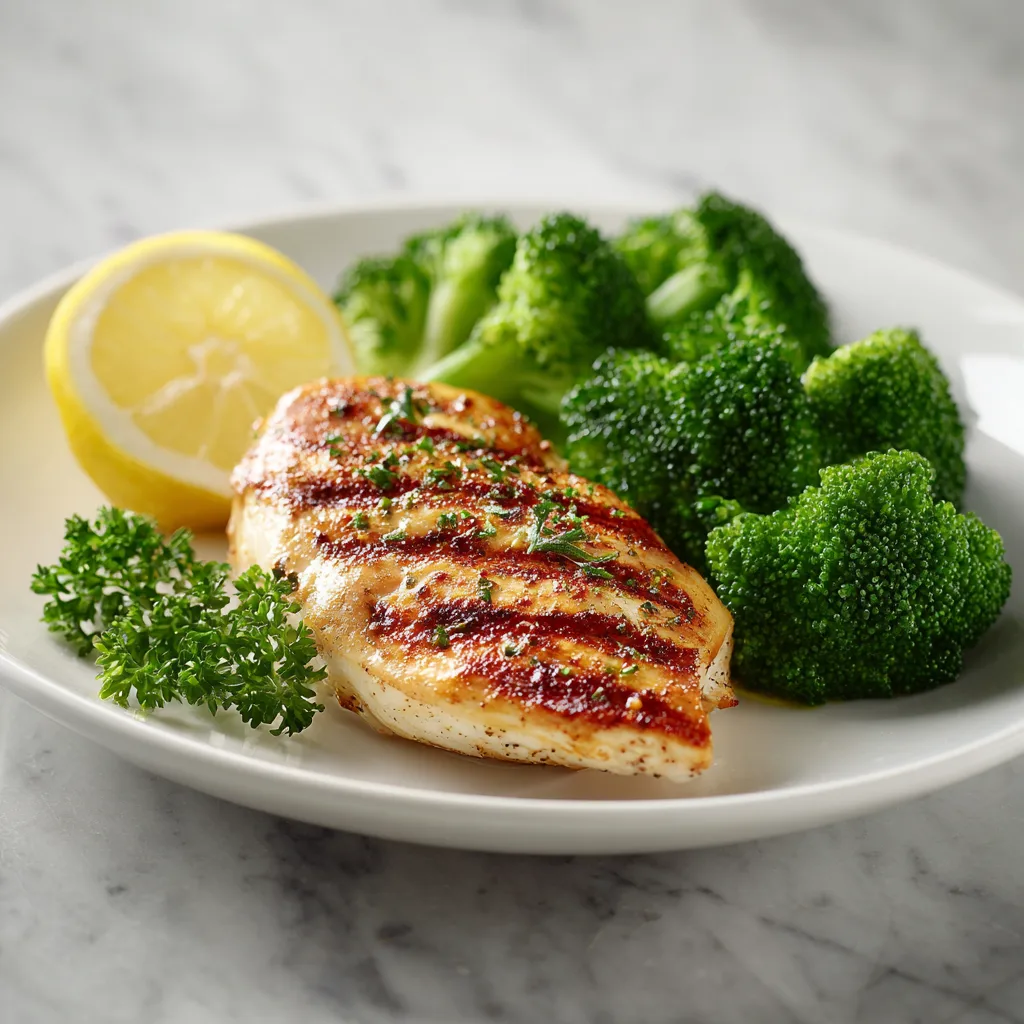 Grilled Chicken Dinner with Steamed Broccoli (Low Carb Healthy Meal)