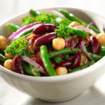 Served traditional three bean salad with vinegar dressing