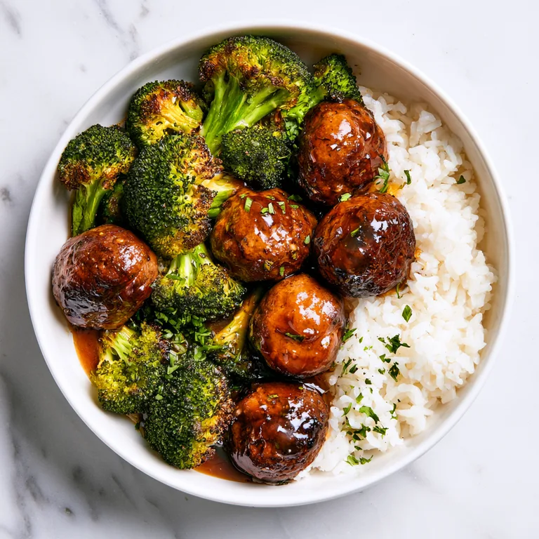 Hot Honey Garlic Beef Meatballs with Roasted Broccoli