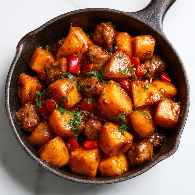 Hot Honey Ground Beef Sweet Potato Skillet