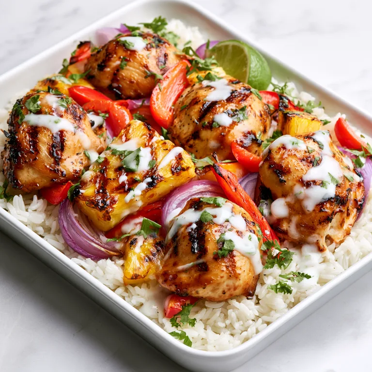Pineapple Chicken Sheet Pan Dinner with Coconut Lime Drizzle