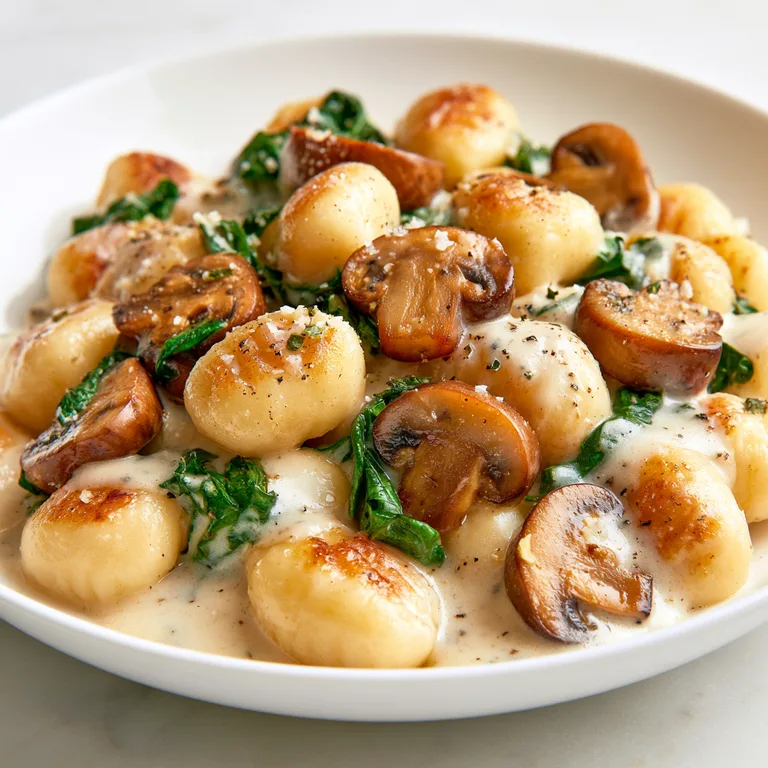 Millionaire Gnocchi with Creamy Mushroom Spinach Sauce