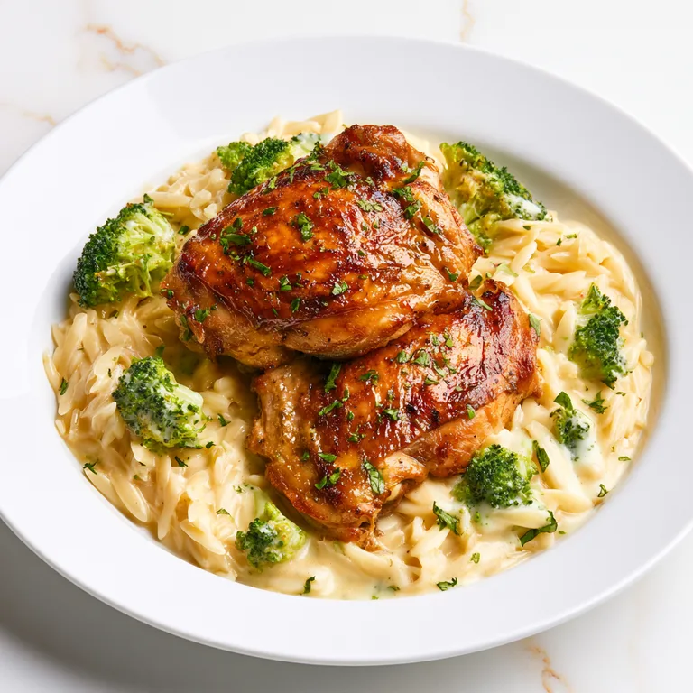 Chicken Thighs with Broccoli Cheddar Orzo