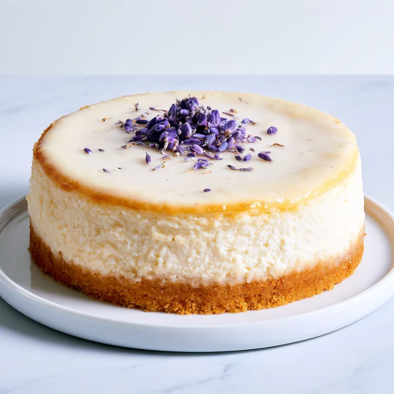 Lavender Vanilla Cheesecake with Shortbread Crust