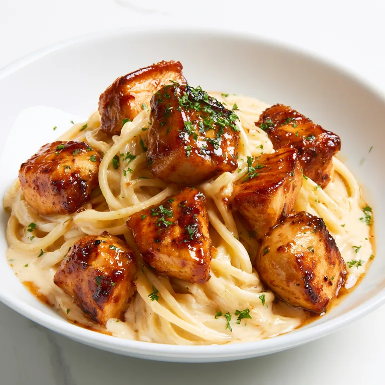Honey Butter Garlic Chicken Bites with Cheesy Pasta