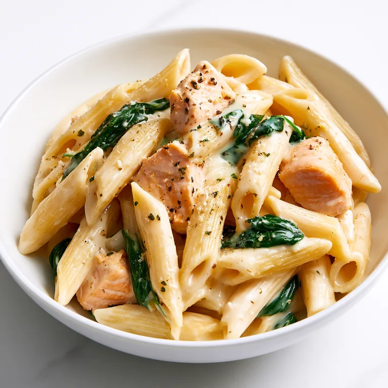 Creamy Garlic Salmon and Spinach Pasta for Two