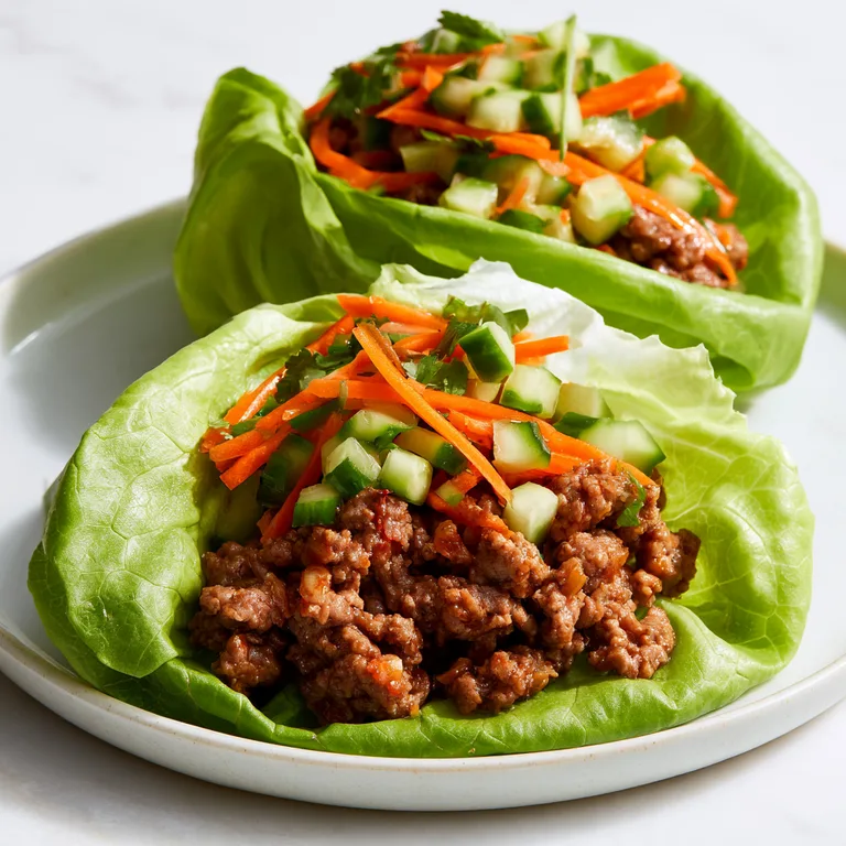 Asian-Style Ground Beef Lettuce Wraps with Sesame Carrots