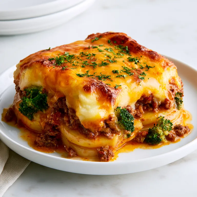 Healthy Beef and Potato Bake with Broccoli and Cheddar
