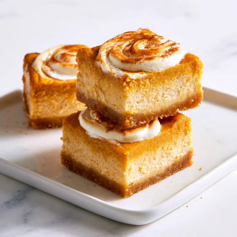 Chocolate Pumpkin Cheesecake Bars with Cream Cheese Swirl